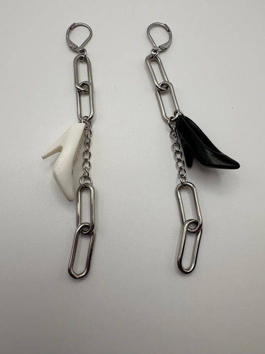 B&W Barbie Heel Earrings